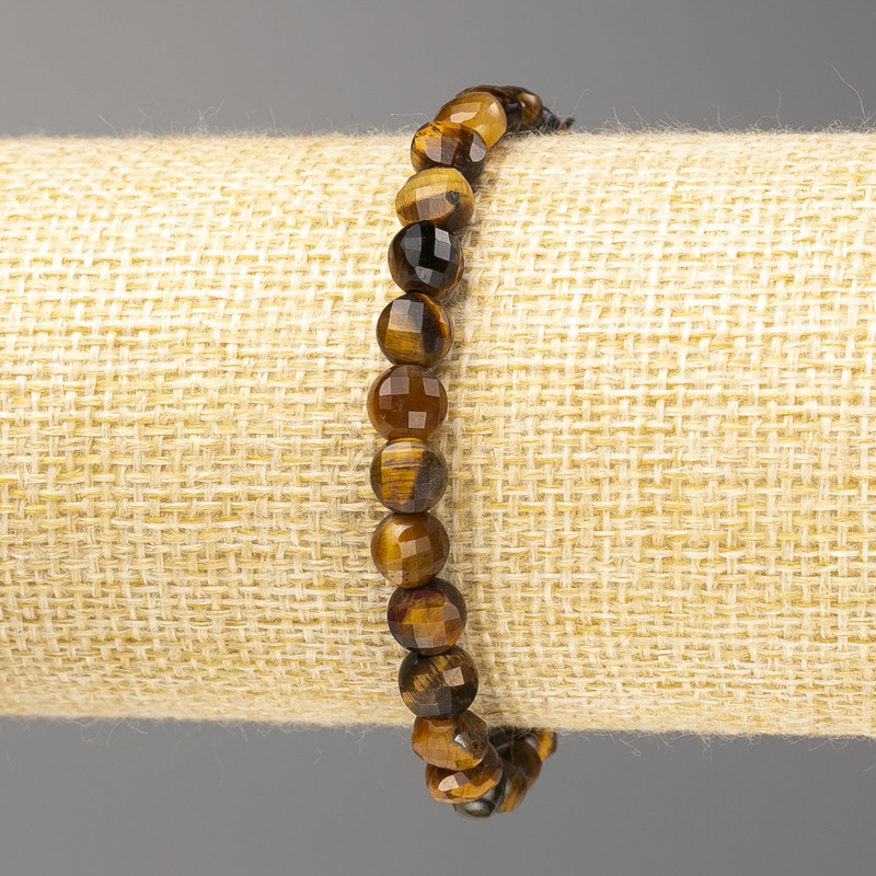 Браслет Тигрове око натуральне каміння, гранована монетка d-6,5х4,5мм L-18см (стрейч), фото 1