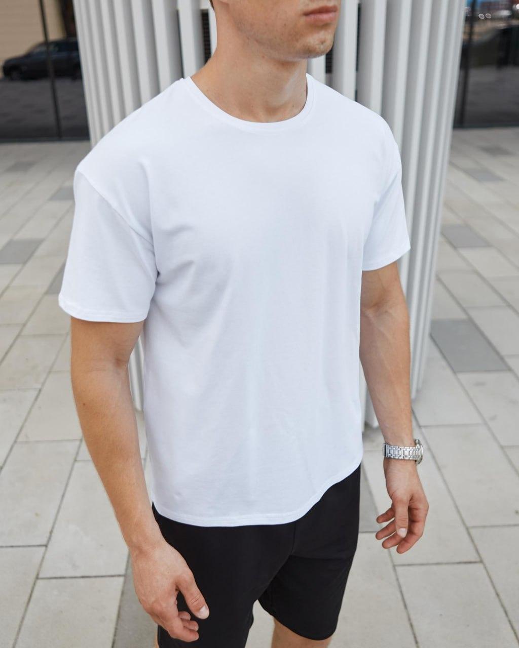 Чоловіча базова футболка біла бавовняна однотонна на літо, фото 1