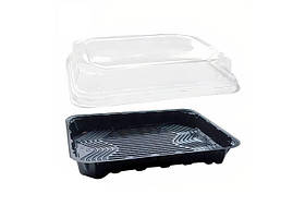 Бокс для суші чорний з прозорою кр. (22*14,7*4,2см) HF-64 PET