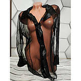 Короткий прозорий халат з імітацією класичної сорочки - Чорний - XS/S/M - Еротична білизна, фото 4