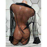 Короткий прозорий халат з імітацією класичної сорочки - Чорний - XS/S/M - Еротична білизна, фото 3