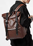 Чоловічий рюкзак роллтоп рол коричневий з екошкіри міської, офісний, для ноутбука 15,6, повсякденний, фото 6