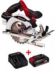 Потужна пила циркулярна акумуляторна Einhell TE-CS 18/165-1 Li-Solo : з АКБ 18V 2,5 Ah+ЗП, глиб.різу під 90°/45°: 54 мм / 35 мм