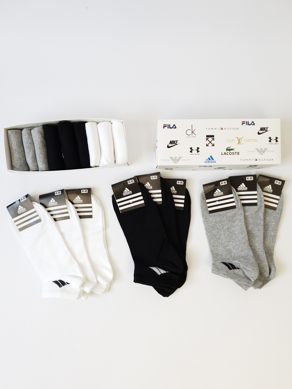 Набір шкарпеток для чоловіків 30 пар Adidas. Короткі шкарпетки чоловічі Адідас. Подарунковий набір шкарпеток для чоловіків