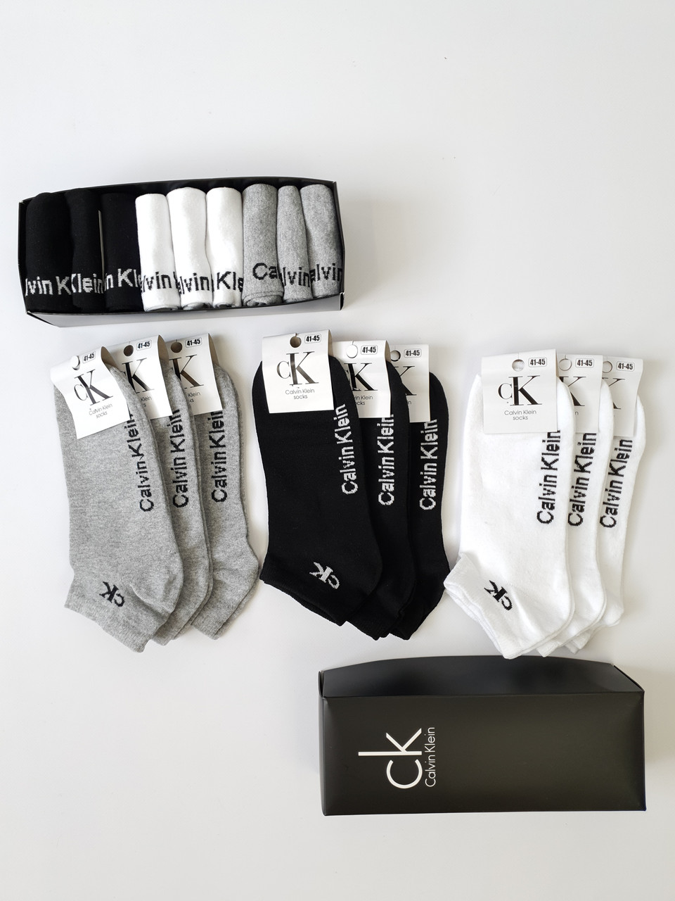 Чоловічі шкарпетки короткі бавовна Calvin Klein 30шт. Кейси та набори чоловічих шкарпеток Кельвін Кляйн. Низькі шкарпетки