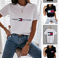 Модная женская футболка Tommy Hilfiger стильная молодежная хлопок, белая, черная, размер XS, S, M, L, XL, XXL