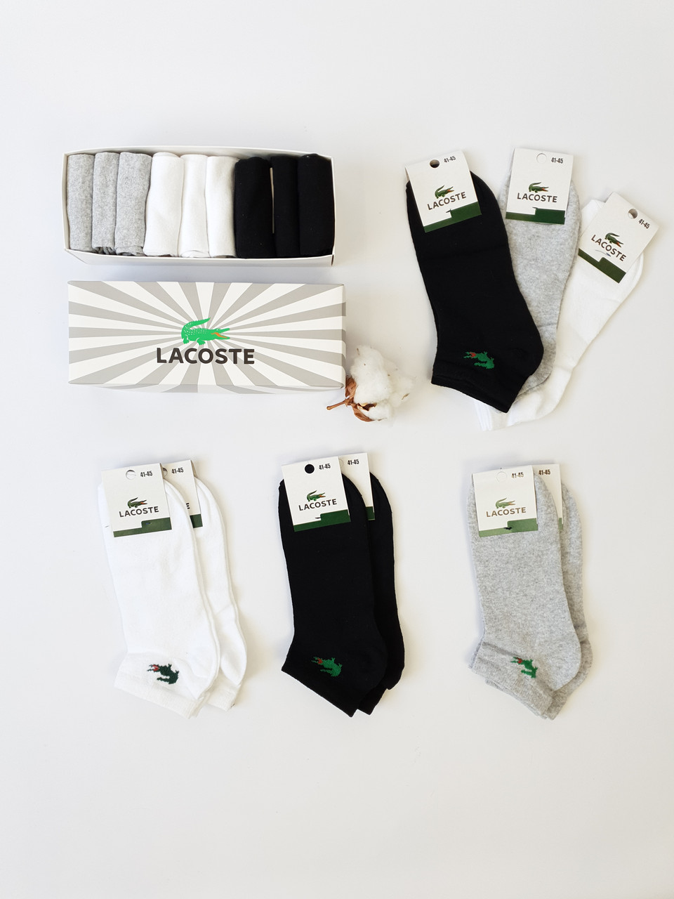 Чоловічі шкарпетки набір 18 пар Lacoste. Набір шкарпеток в лакосте коробку. Низькі шкарпетки літні короткі 41-45р