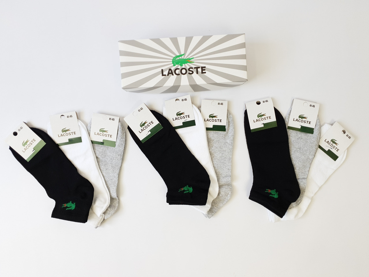 Чоловічі шкарпетки набір 30 пар Lacoste. Шкарпетки подарунковий набір 30 шт. Низькі шкарпетки короткі чоловічі