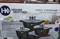 Набір посуду для всіх плит з гранітним покриттям Higer Kitchen НК307, набір каструль зі сковорідкою та кришками