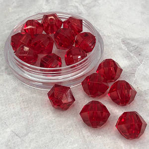 (20 грам) Ø14 мм Намистини грановані пластик #3365/117 - червоний прозорий