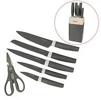 Ножі для кухні набором, набір ножів 7 штук Rainberg RB-8808 з підставкою, ножі з нержавіючої сталі Сірий