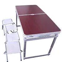 Розкладний стіл 4-ма складними стільцями, розкладний стіл-валіза, стіл для пікніка та туризму Коричневий