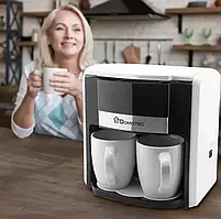 Автоматична кавоварка з двома чашками в комплекті Domotec MS-0706, машина для кави крапельна Білий