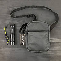 Набір 2 В 1! Сумка + Ліхтар! Якісна чоловіча сумка з натуральної шкіри + Тактичний ліхтар OA-446 POLICE BL-X71-P50