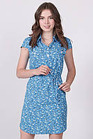 Платье женское синий ромашка мелкая белый на пуговицах софт миди Актуаль 004, 44