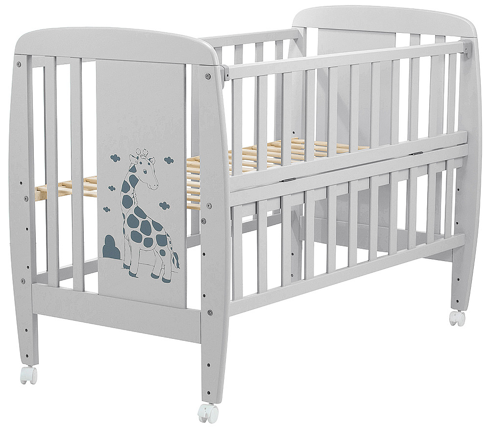 Ліжко Babyroom Жирафік DJO-01 відкидний бік, колеса бук сірий