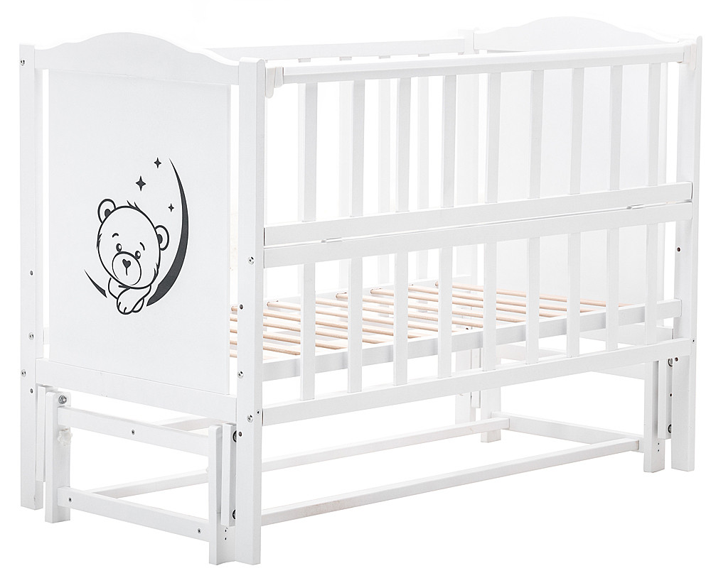Ліжко Babyroom Тедді T-02 фігурне бильце, маятник поздовжній, відкидний бік, білий, фото 1