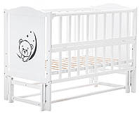 Кровать Babyroom Тедди T-02 фигурное быльце, маятник продольный, откидной бок, белый