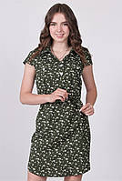 Платье женское зеленое ромашка ветка белая на пуговицах софт миди Актуаль 004, 44