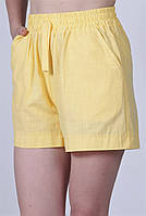 Шорти вільного крою жіночі жовті модні літні льон пояс гумка та кишені з боків короткі Акуаль 005,