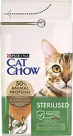 Cat Chow STERILISED корм для кастрованих котів і стерилізованих кішок ІНДЕЙКА1,5кг