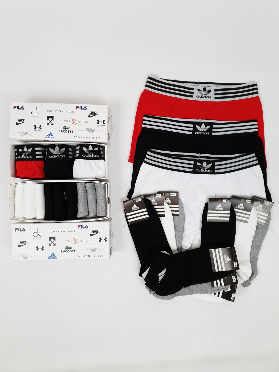 Набір трусів і шкарпеток Adidas. Труси 3шт шкарпетки 9 пар Адідас. Чоловічі труси та шкарпетки відомих брендів
