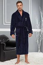 Халат чоловічий домашній махровий теплий з кишенями, Чоловічий халат велюр від виробника Nusa Темно-синій