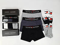 Комплект носков и трусов боксеров мужских Tommy Hilfiger. Набор нижнего белья 3шт и носки 6 пар Томми Хилфигер