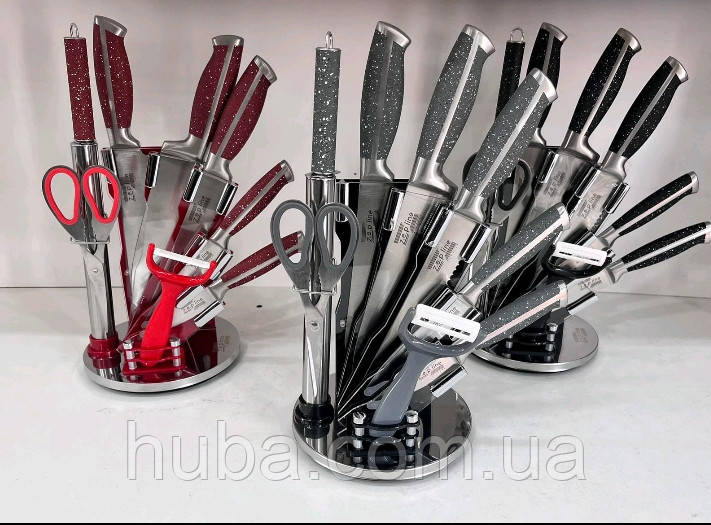 Набір ножів на підставці Zepline (ZP-027) червоний і чорний,сірий., фото 1