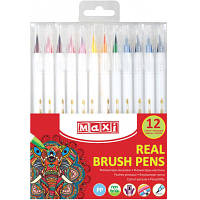 Популярний! Фломастери Maxi пензлики REAL BRUSH, 12 кольорів, лінія 0,5-6 мм (MX15232) - Краща якість тільки на Nukleon.com.ua