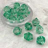 (20 грамм) Ø14 мм Бусины граненые пластик #3365/208 - зеленый прозрачный КР