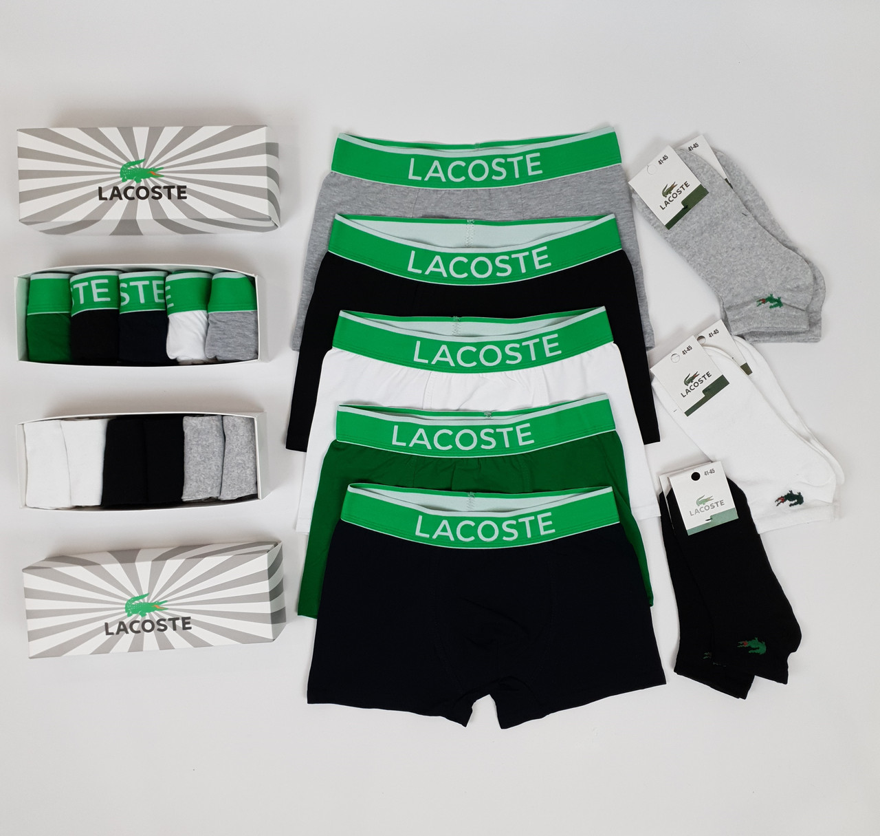 Нижня білизна та комплекти: труси боксери 5шт низькі шкарпетки 6 пар Lacoste. Труси та шкарпетки чоловічі Лакосте