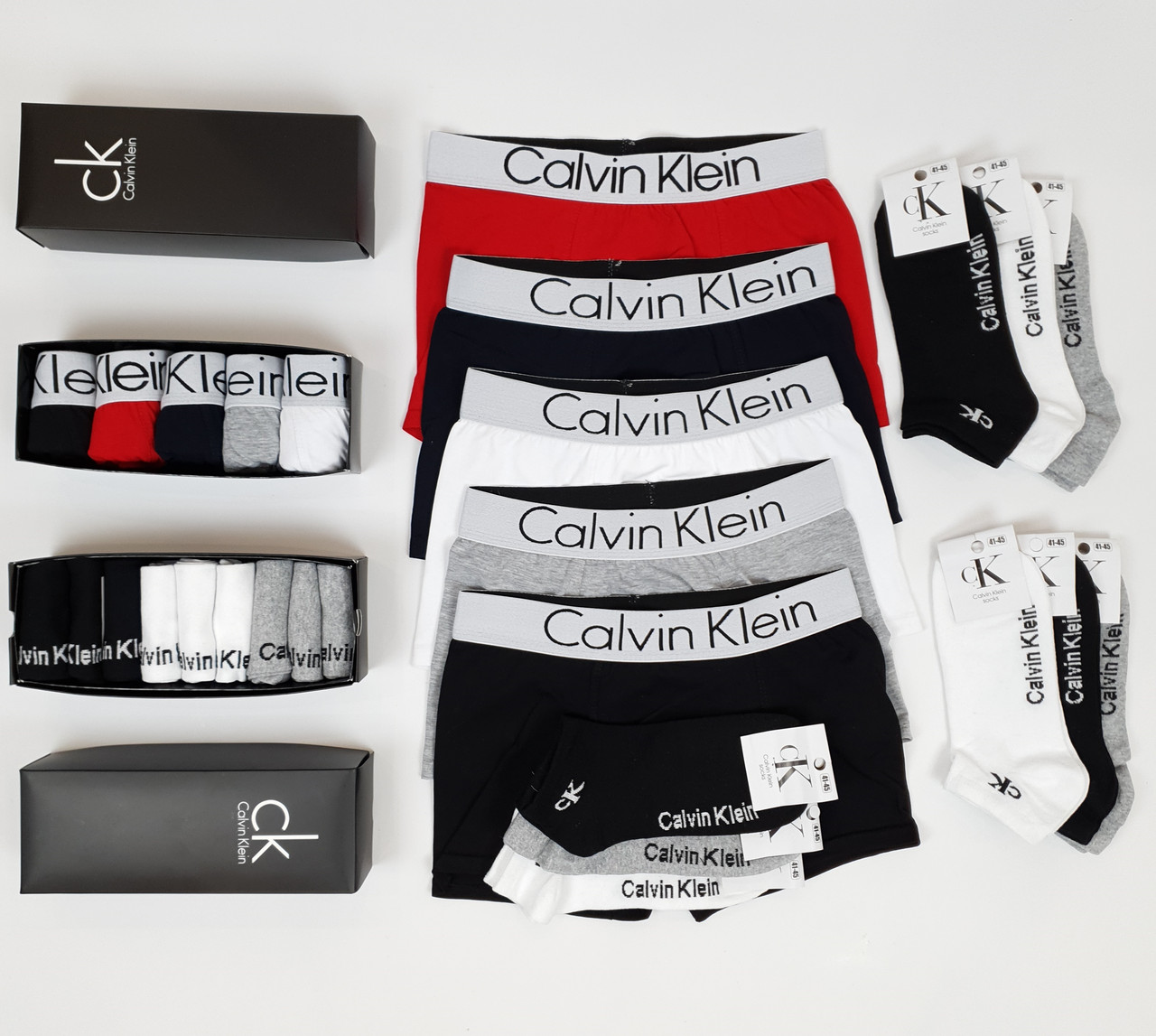 Труси шкарпетки чоловічі набір Calvin Klein. Набір нижньої білизни боксери 5шт шкарпетки короткі 18 пар Кельвін Кляйн