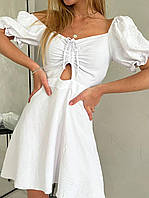 Шикарное белое короткое женское летнее легкое платье мини с вырезом из американского крепа 44/46