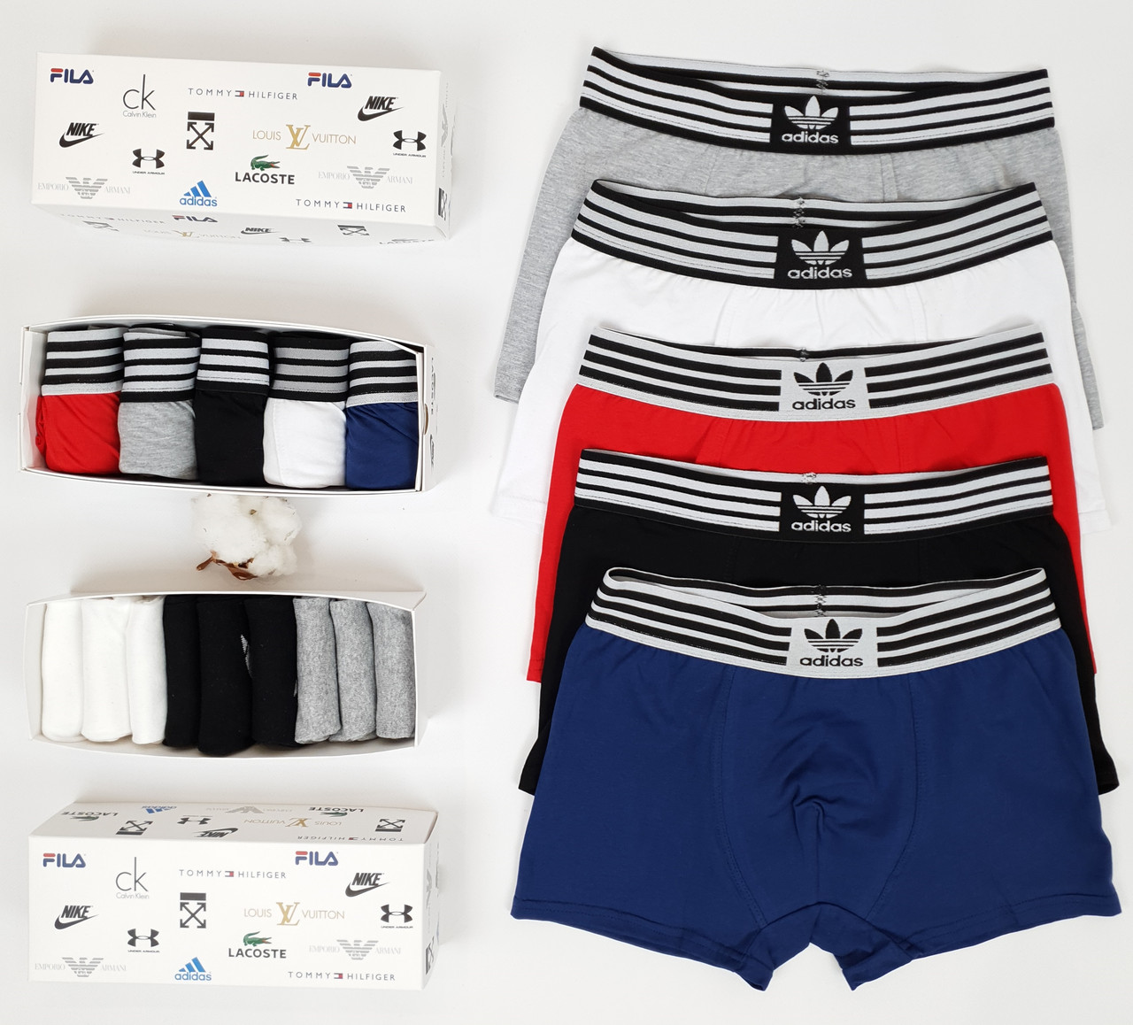 Чоловічі труси боксери 5шт і короткі шкарпетки 9 пар Adidas. Набір шкарпеток і трусів для чоловіків у коробці Адідас