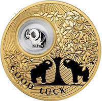 Позолоченая серебряная монета СЛОНИК серии «Монеты на счастье» "GOOD LUCK"
