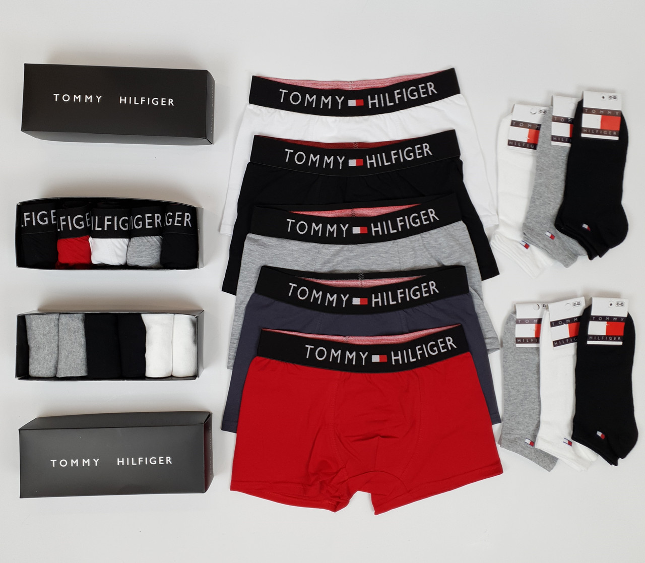 Набір шкарпеток і трусів Tommy Hilfiger. Чоловічі труси боксери 5шт і шкарпетки короткі 6 пар Томмі Хілфігер