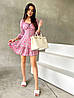 Жіноча Романтична Міні сукня зі Штапельної тканини квітковий принт з відкритими плечима Рожевого Кольору, фото 5