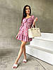 Жіноча Романтична Міні сукня зі Штапельної тканини квітковий принт з відкритими плечима Рожевого Кольору, фото 7