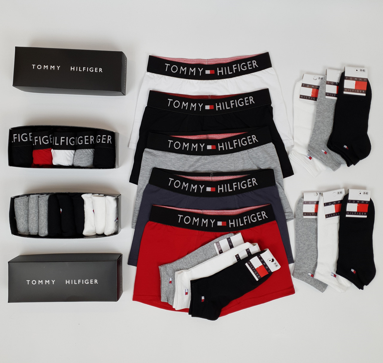 Чоловічі труси боксери та шкарпетки Tommy Hilfiger. Низькі шкарпетки 18 пар білизна боксери 5 шт Томмі Хілфігер
