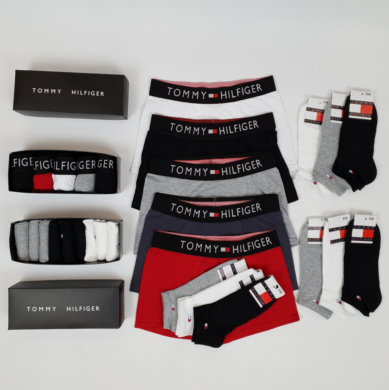 Набір чоловічих трусів 5шт шкарпетки короткі 30 пар Tommy Hilfiger. Нижня білизна та шкарпетки комплект Томмі Хілфігер