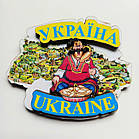 Магніт Козак із варниками на тлі мапи України напис Україна Ukraine мдф 83х67 мм