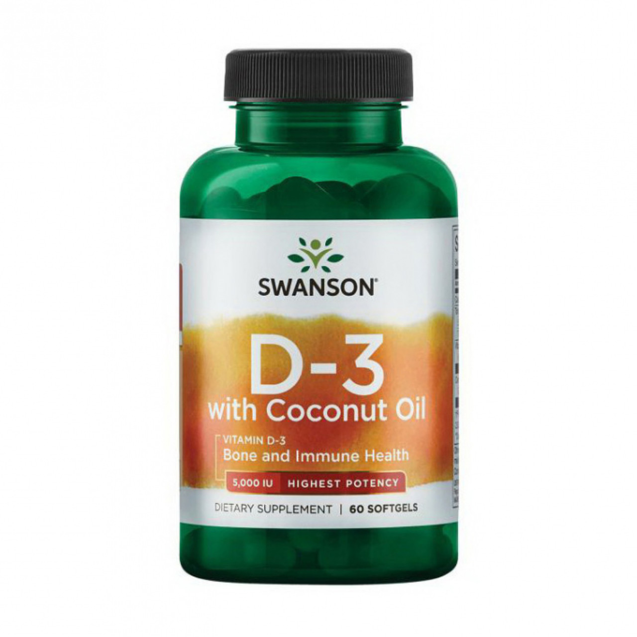 D3 with Coconut oil 5000iu - 60 softgels, фото 1