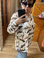 Блузка рубашка женская больших размеров белая с принтом леопард