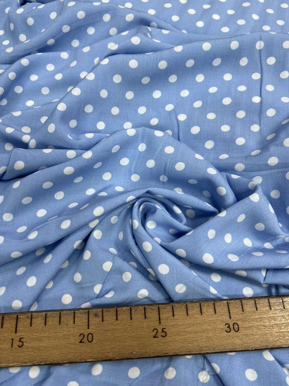 ТКАНИНА ШТАПЕЛЬ В ГОРОШОК СИНЬОГО КОЛЬОРУ, фото 1