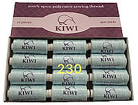 Нитки швейные Kiwi (Киви) 40/2 (400 ярдов) полиэстер цвет мята №230 (упаковка 12 шт)