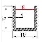 8мм / 10х12х1мм алюмінієвий швелер 1 метр / без покриття