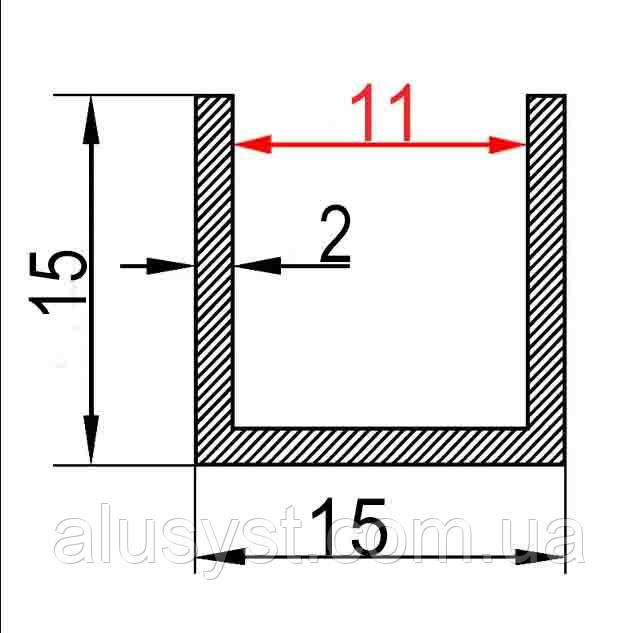11мм / 15х15х2мм алюмінієвий швелер 3 метра / без покриття