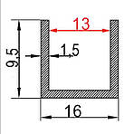 13мм / 16х9,5х1,5мм алюмінієвий швелер 1 метр / без покриття