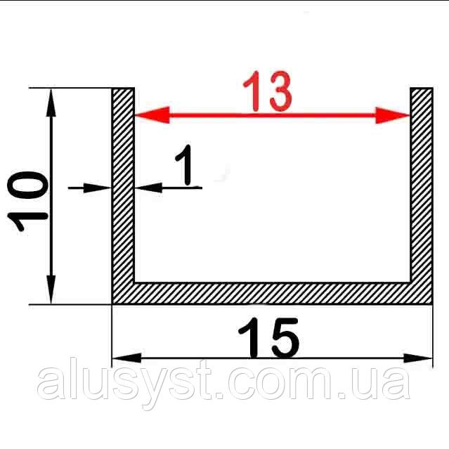 13мм / 15х10х1мм алюмінієвий швелер 1 метр / без покриття